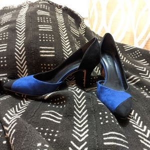 Kelly & Katie Black/Blue Suede Colorblock Heels